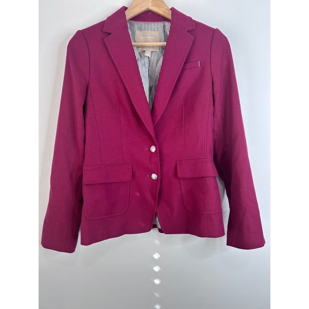 Banana Republic Magenta Italian Wool Blazer Jacket Pink 2 Elbow Patches Preppy